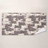 Witte en grijze kattenpatroon badhanddoek (Badhanddoek)