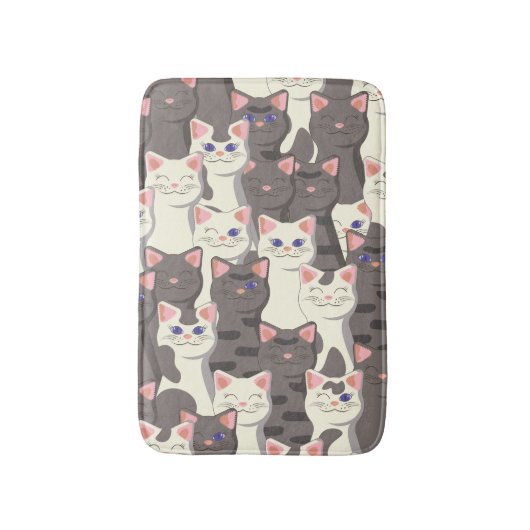 Witte en grijze kattenpatroon badmat (Voorkant Verticaal)