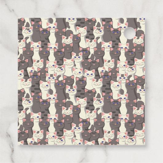 Witte en grijze kattenpatroon bedankjes labels (Achterkant)