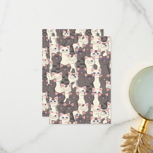 Witte en grijze kattenpatroon bedankkaart (Voorkant / Achterkant in situ)