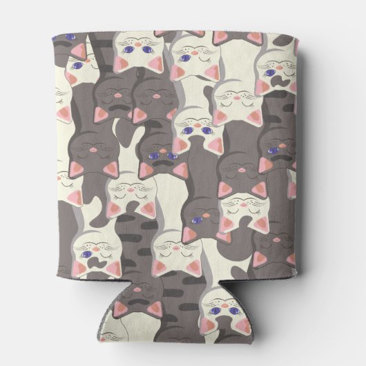 Witte en grijze kattenpatroon blikjeskoeler (Achterkant)