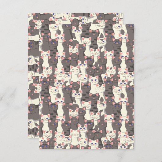 Witte en grijze kattenpatroon briefkaart (Voorkant / Achterkant)