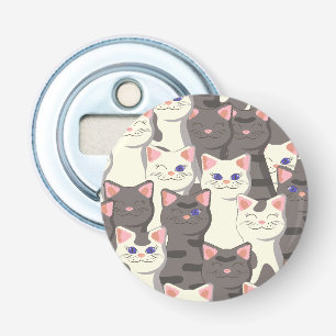 Witte en grijze kattenpatroon button flesopener