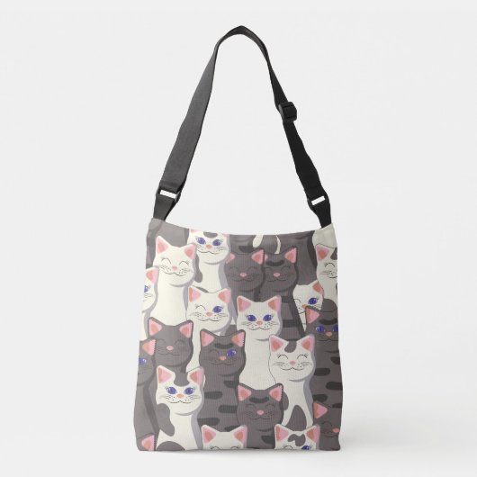 Witte en grijze kattenpatroon crossbody tas (Voorkant)