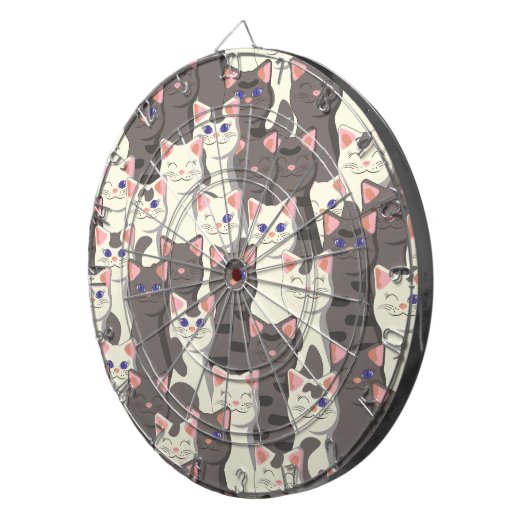 Witte en grijze kattenpatroon dartbord (Voorkant Rechts)