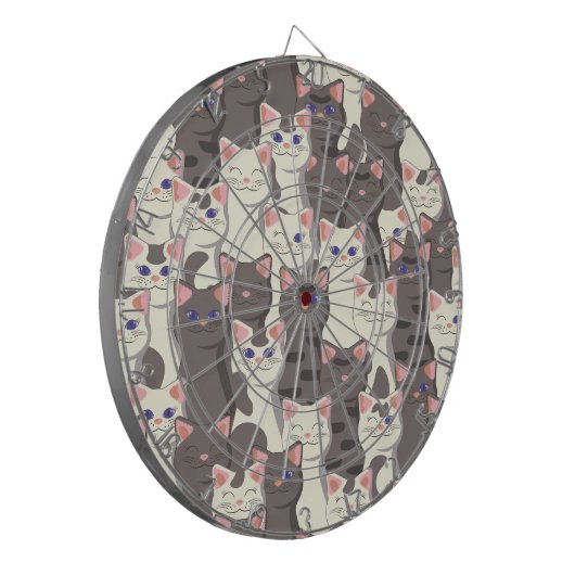 Witte en grijze kattenpatroon dartbord (Voorkant Links)