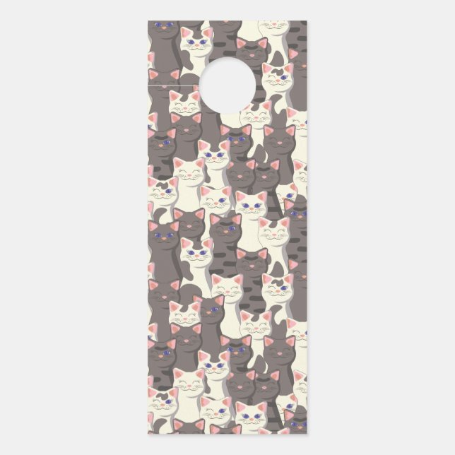 Witte en grijze kattenpatroon deurhanger (Voorkant)