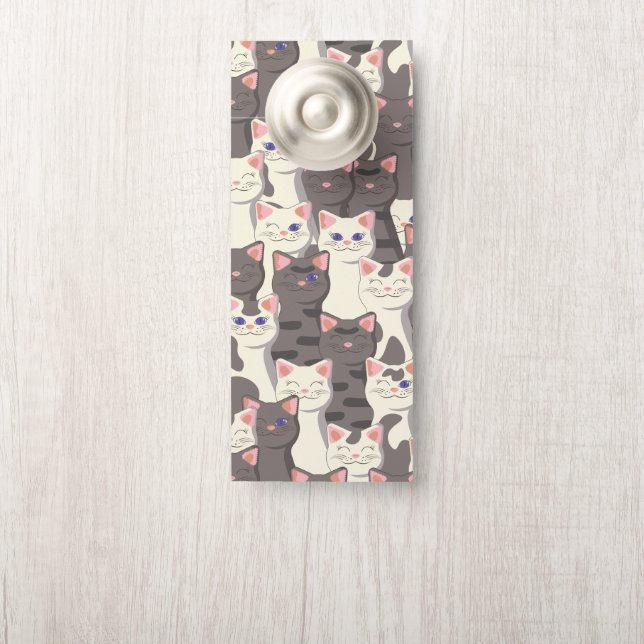 Witte en grijze kattenpatroon deurhanger (Op knop)