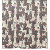 Witte en grijze kattenpatroon douchegordijn (Voorkant)