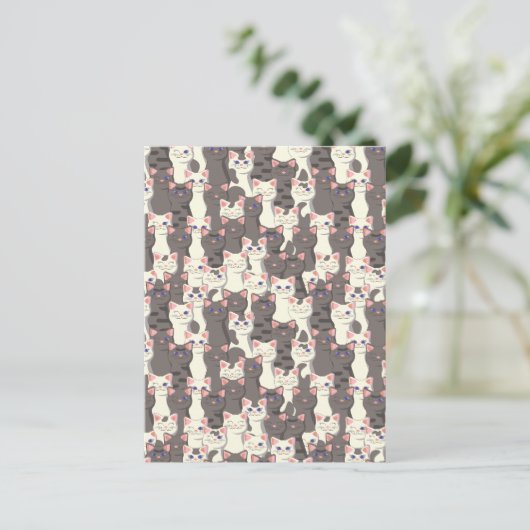 Witte en grijze kattenpatroon feestdagenkaart (Staand voorkant)