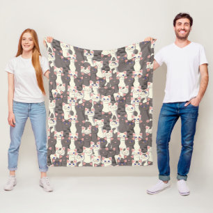 Witte en grijze kattenpatroon fleece deken