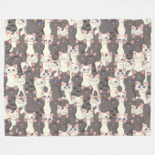 Witte en grijze kattenpatroon fleece deken (Voorkant (Horizontaal))