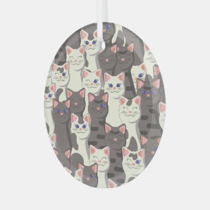 Witte en grijze kattenpatroon glas ornament