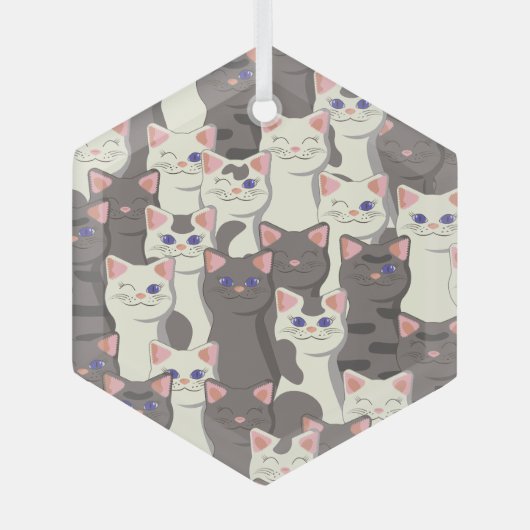Witte en grijze kattenpatroon glas ornament (Voorkant)
