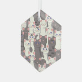 Witte en grijze kattenpatroon glas ornament (Voorkant links)