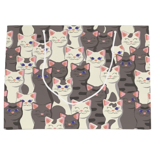 Witte en grijze kattenpatroon groot cadeauzakje (Voorkant)