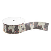 Witte en grijze kattenpatroon grosgrain lint (Spoel)