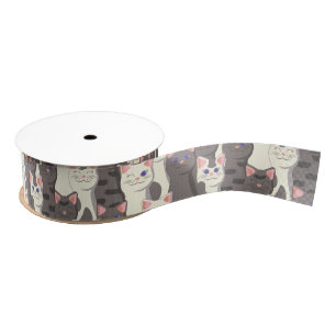 Witte en grijze kattenpatroon grosgrain lint