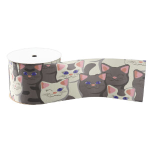 Witte en grijze kattenpatroon grosgrain lint