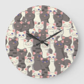 Witte en grijze kattenpatroon grote klok (Voorkant)