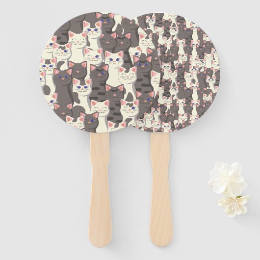 Witte en grijze kattenpatroon handwaaier (Voorkant en achterkant)