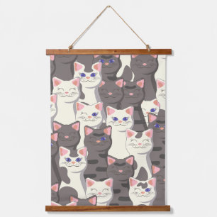 Witte en grijze kattenpatroon hangend wandkleed