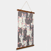 Witte en grijze kattenpatroon hangend wandkleed (Gebogen)