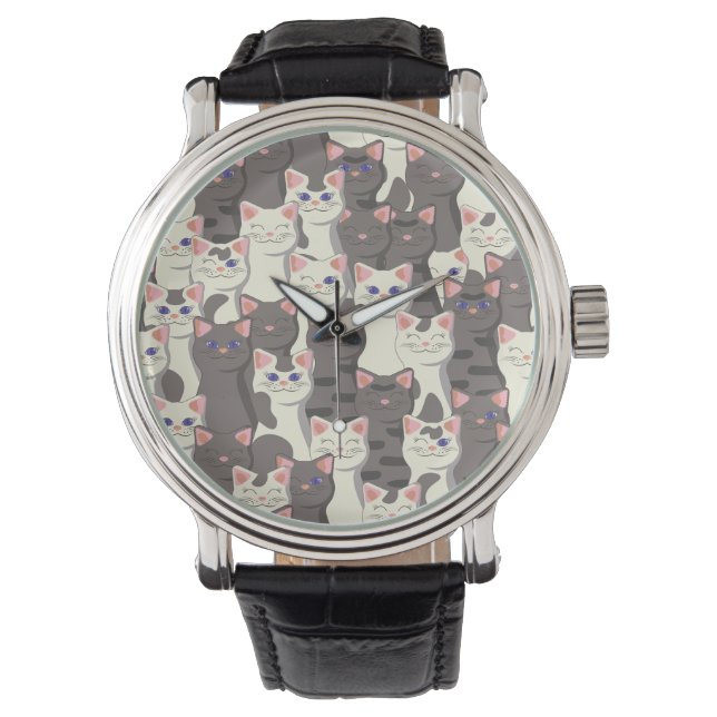 Witte en grijze kattenpatroon horloge (Voorkant)