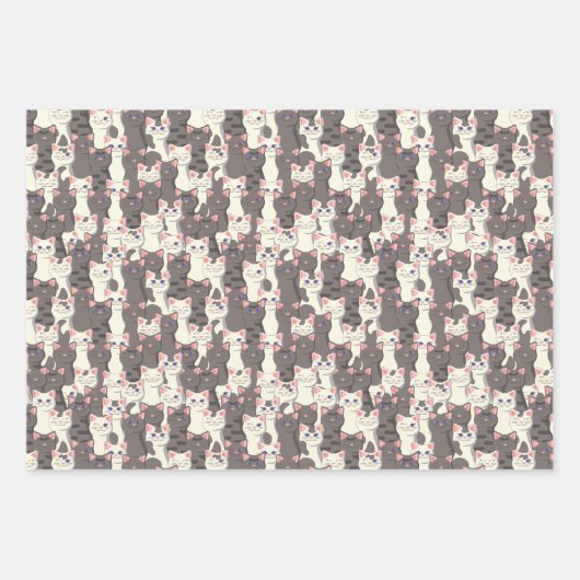 Witte en grijze kattenpatroon inpakpapier vel (Voorkant 3)