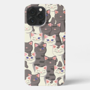 Witte en grijze kattenpatroon iPhone 13 pro max hoesje