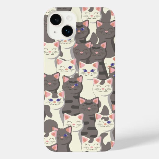 Witte en grijze kattenpatroon iPhone hoesje (Achterkant)