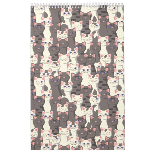 Witte en grijze kattenpatroon kalender (Hoes)