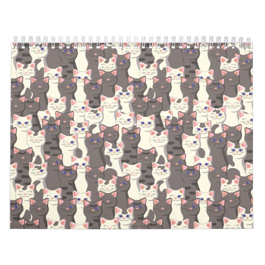 Witte en grijze kattenpatroon kalender (Hoes)