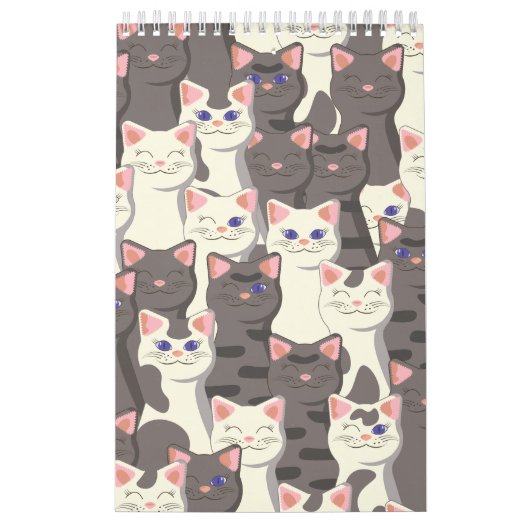 Witte en grijze kattenpatroon kalender (Hoes)