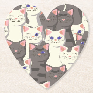 Witte en grijze kattenpatroon kartonnen onderzetters