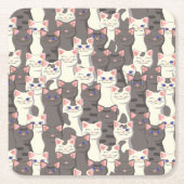 Witte en grijze kattenpatroon kartonnen onderzetters (Voorkant)