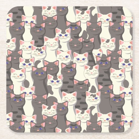 Witte en grijze kattenpatroon kartonnen onderzetters (Voorkant)