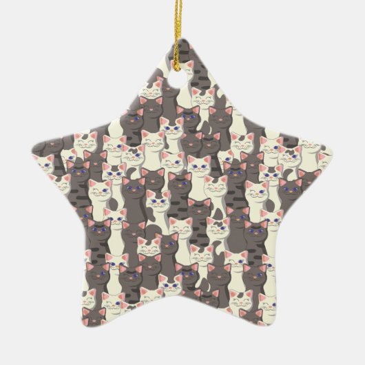 Witte en grijze kattenpatroon keramisch ornament (Voorkant)