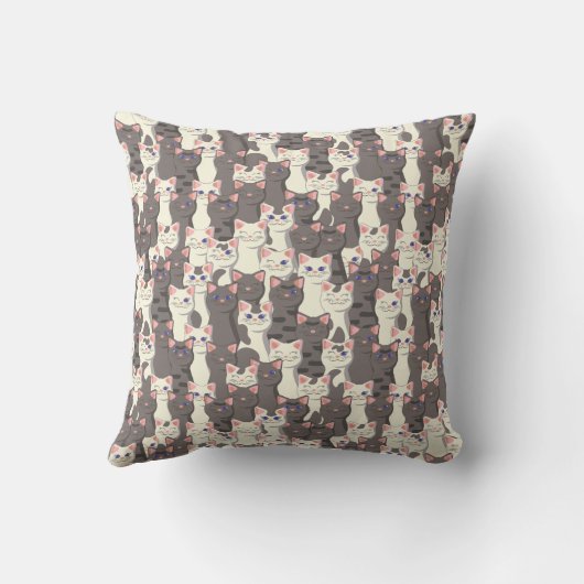 Witte en grijze kattenpatroon kussen (Achterkant)