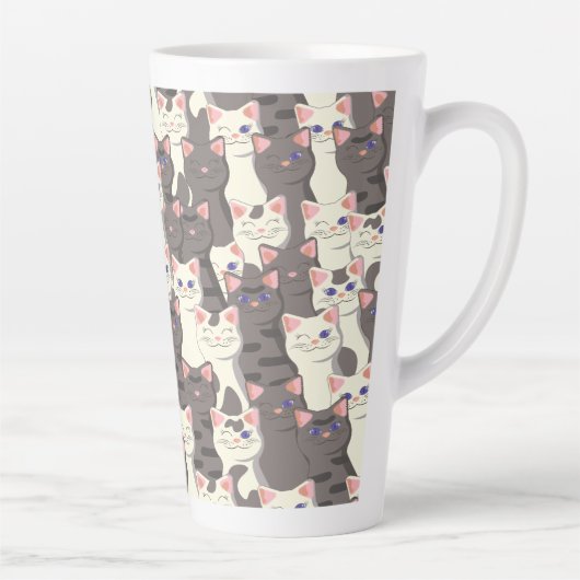 Witte en grijze kattenpatroon latte mok (Rechts)