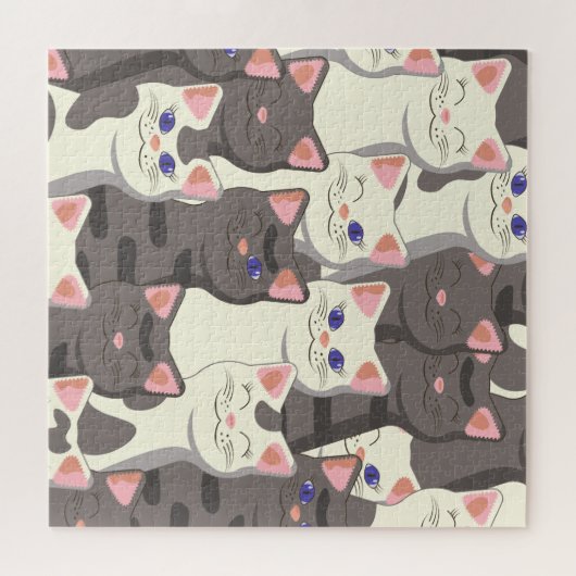 Witte en grijze kattenpatroon legpuzzel (Horizontaal)