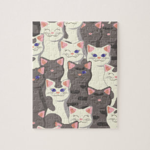 Witte en grijze kattenpatroon legpuzzel