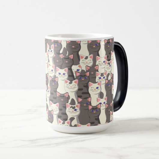 Witte en grijze kattenpatroon magische mok (Voorkant rechts)