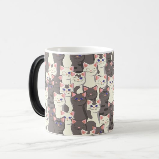 Witte en grijze kattenpatroon magische mok (Voorkant links)