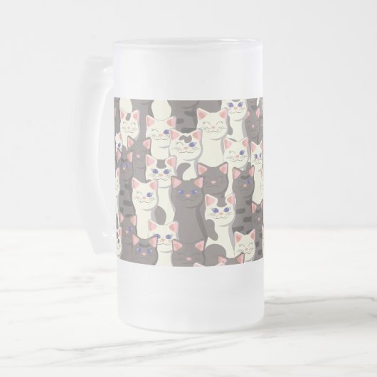 Witte en grijze kattenpatroon matglas bierpul (Voorkant links)