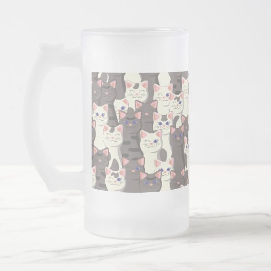 Witte en grijze kattenpatroon matglas bierpul (Links)