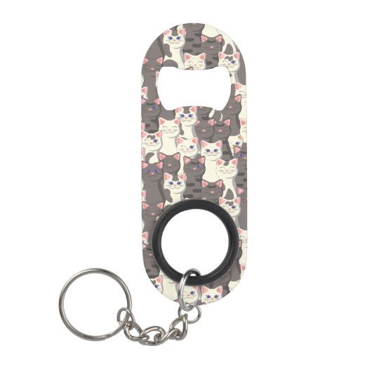 Witte en grijze kattenpatroon mini flessenopener (Voorkant)