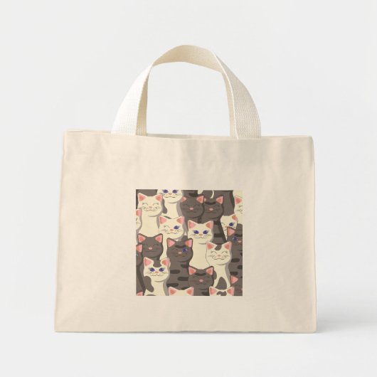 Witte en grijze kattenpatroon mini tote bag (Voorkant)