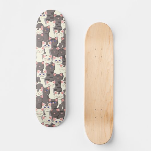 Witte en grijze kattenpatroon persoonlijk skateboard (Voorkant)