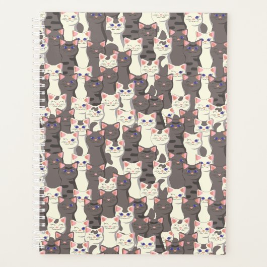 Witte en grijze kattenpatroon planner (Voorkant)